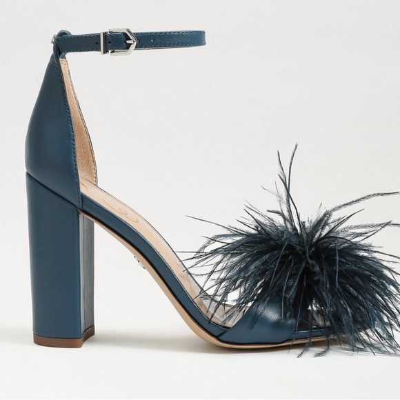 San Edelman yarofeather sandals heels women blue ankle strap New sz#6M - Picture 2 of 16